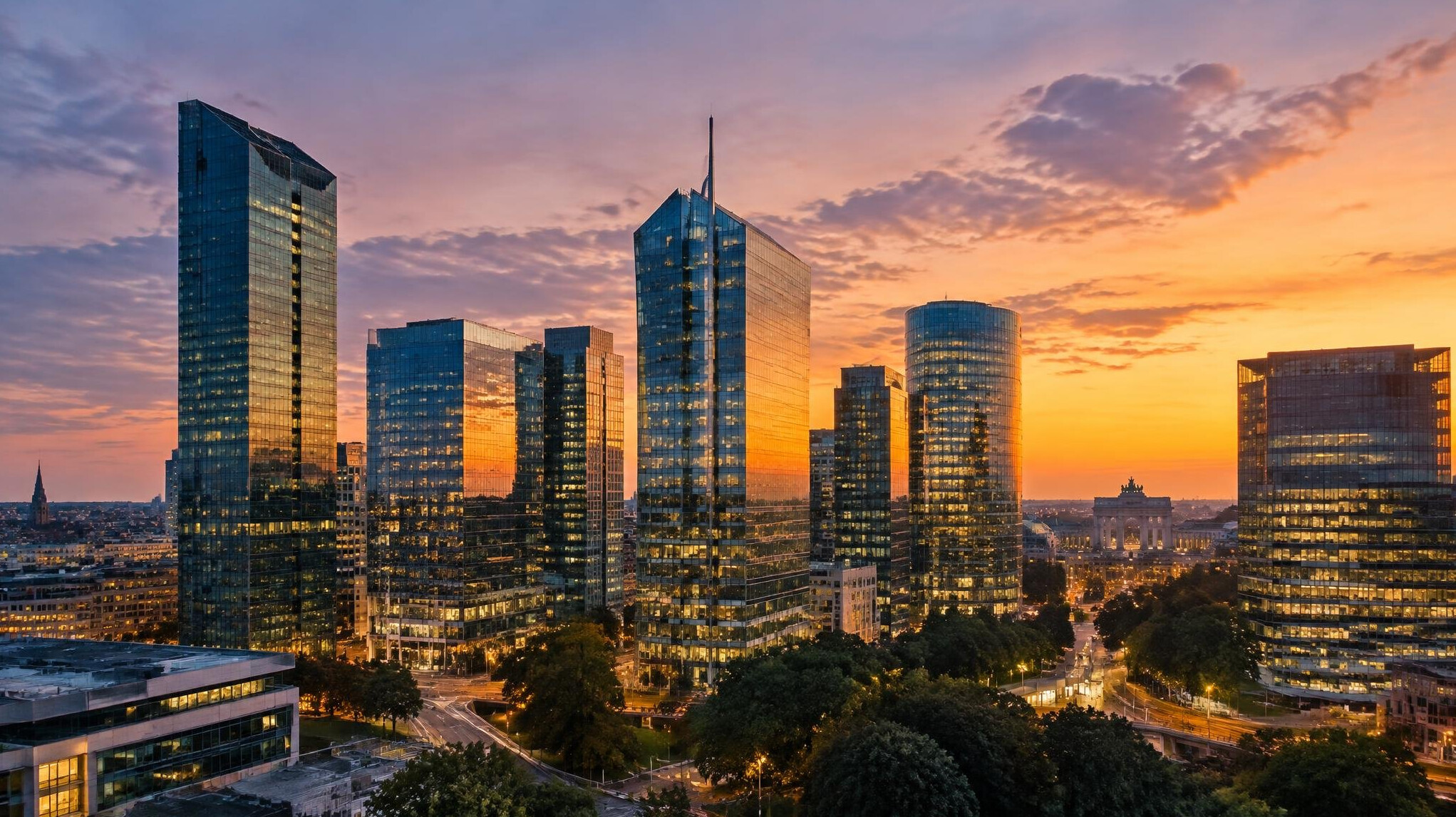 Brussels business district skyline with modern buildings